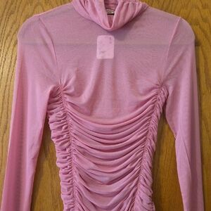 Free People Ruched Pink Sheer Long Sleeve Top